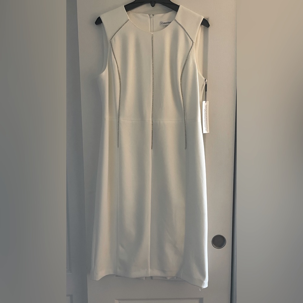 Calvin Klein winter white sheath with rhinestones Sz 12